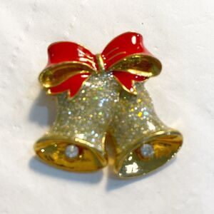 Vintage Avon Christmas Bell Brooch Goldtone Red Enamel & Rhinestones Festive Pin